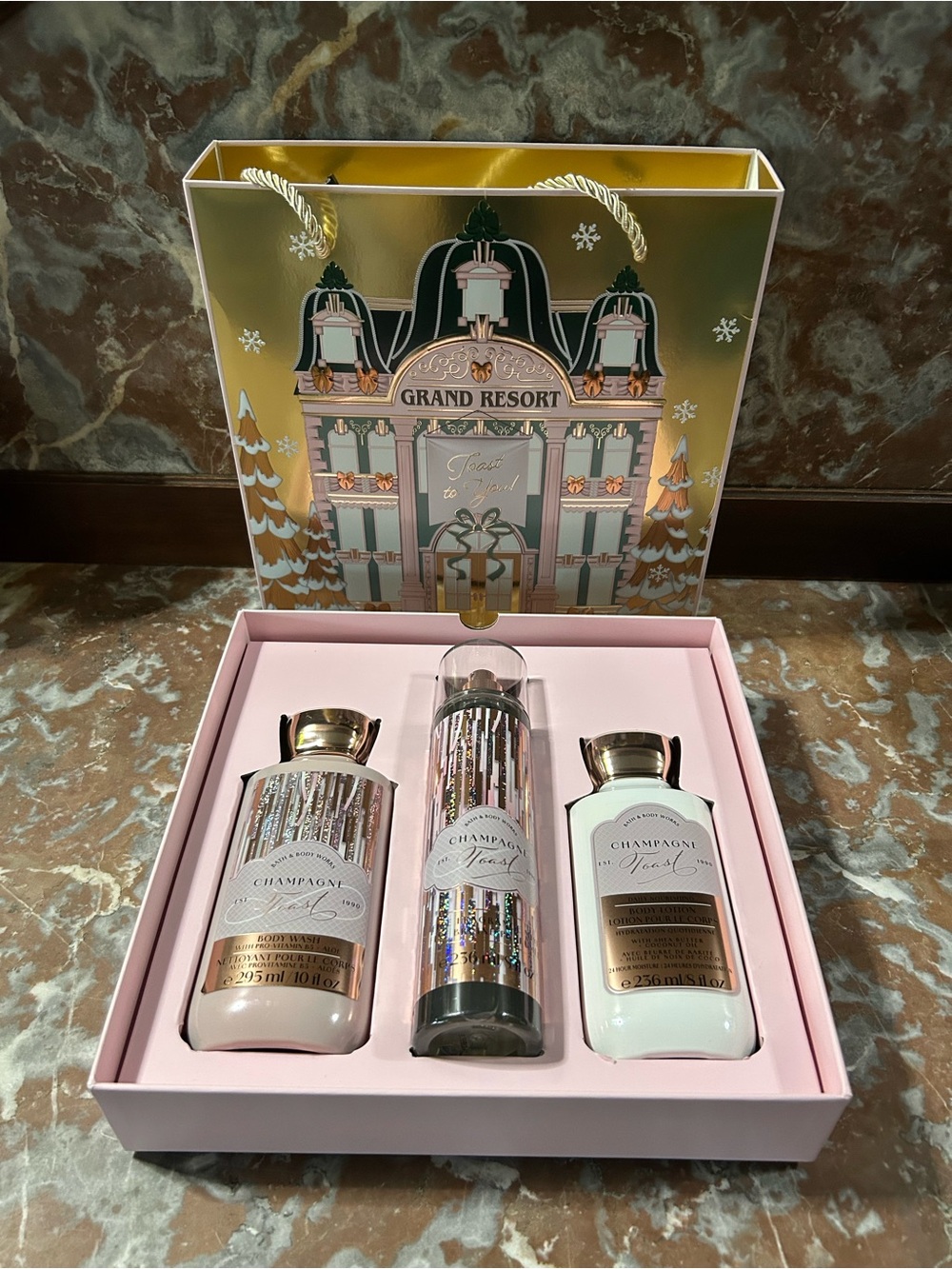 Bath & Body Works Champagne Trio Gift Set — Pink and Gold